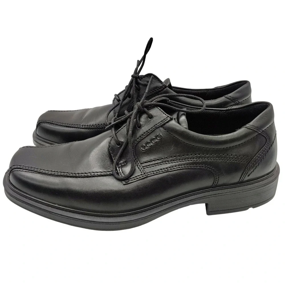 ECCO Helsinki Oxford Mens 42/8.5 Black Leather Bike Toe Lace Up Dress Shoes